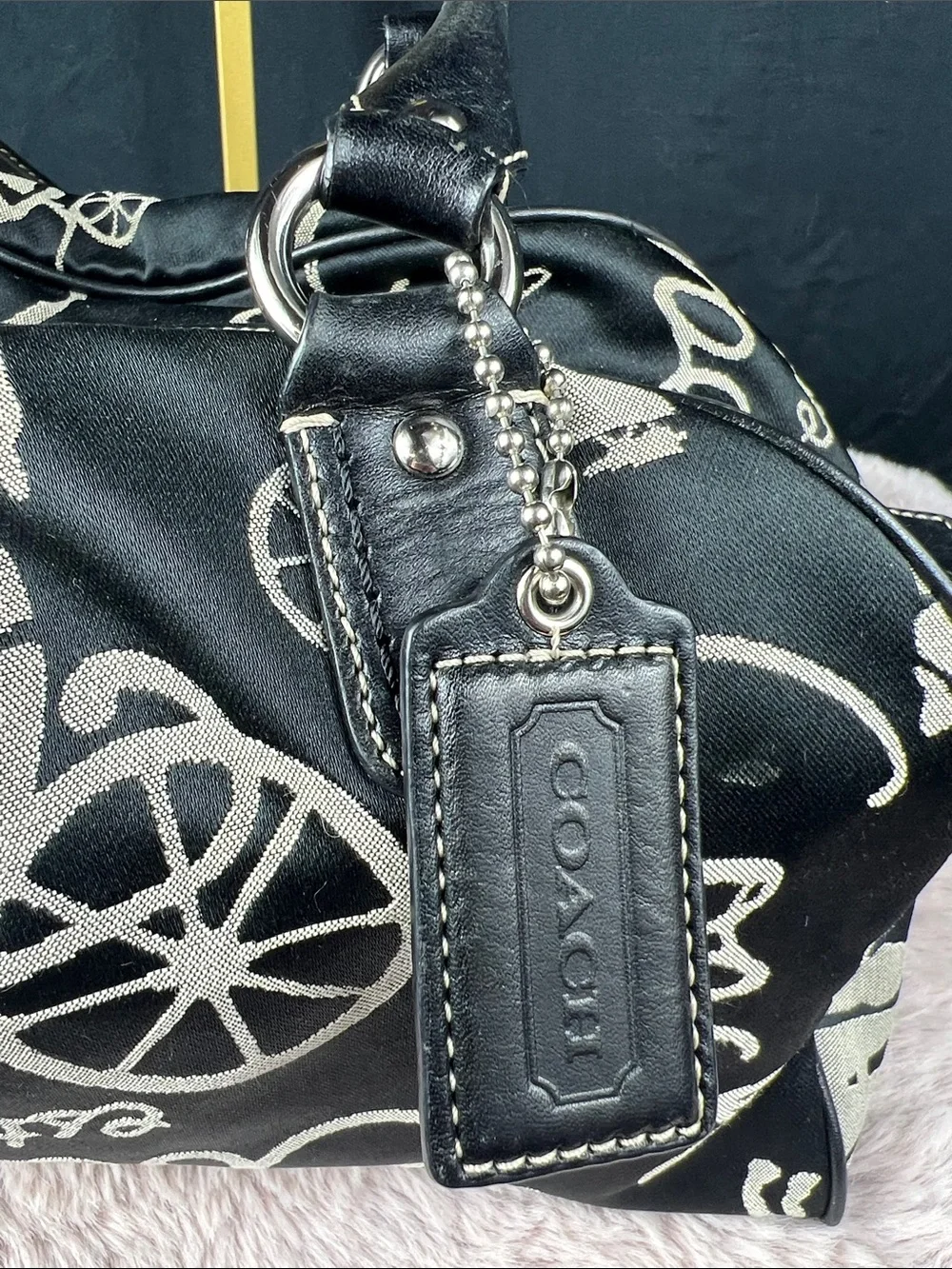 Coach Horse & Carriage Jacquard Satchel Black Leather Handbag F14481 EUC